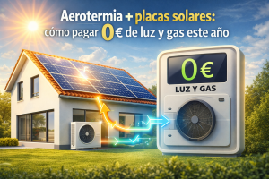 Aerotermia + placas solares: cómo pagar 0 € de luz y gas este año (con números reales y sin humo)