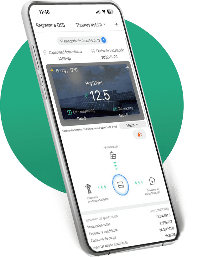 Aplicación móvil en la que se puede monitorizar la energía solar